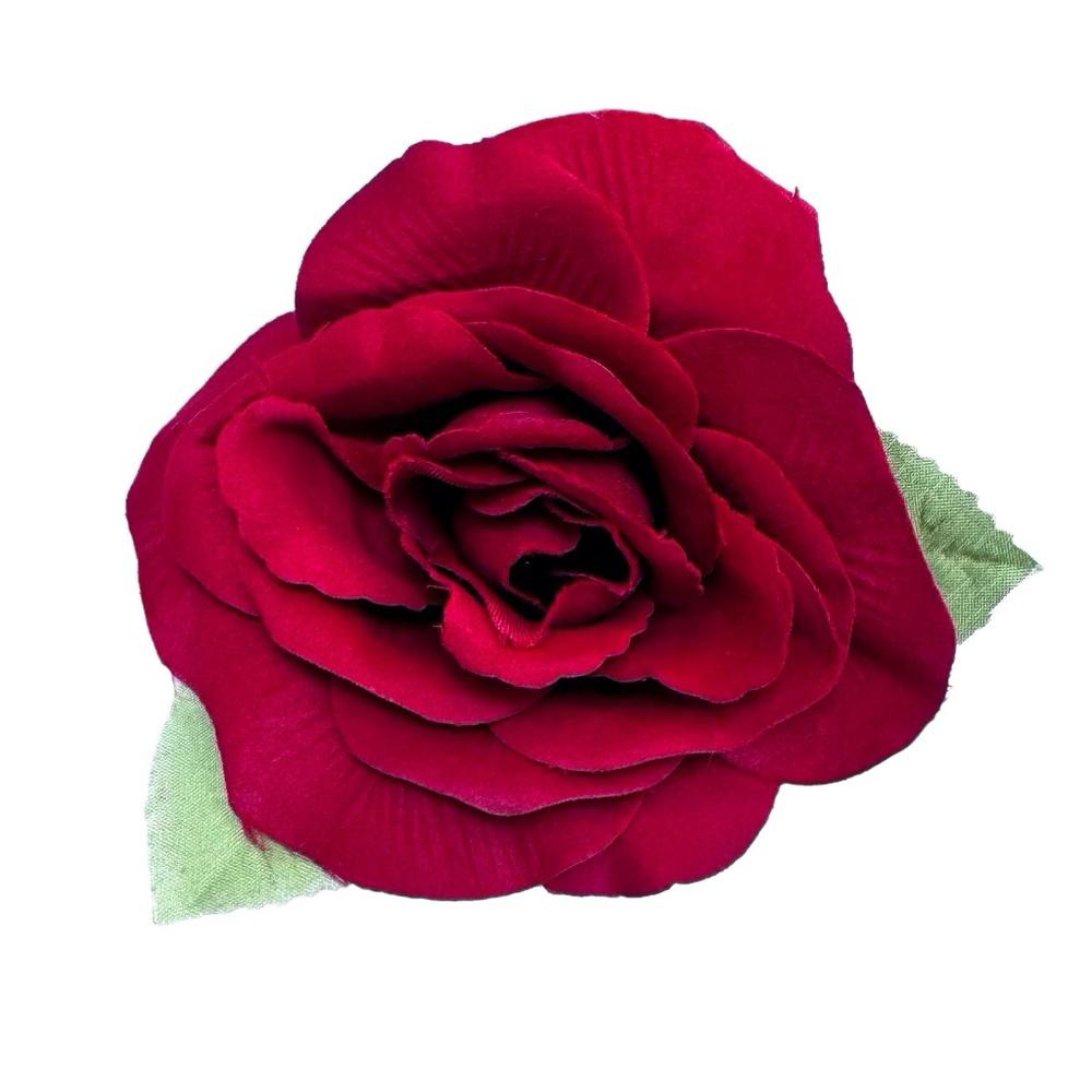 VINTAGE RED FABRIC ROSE FLOWER BROOCH